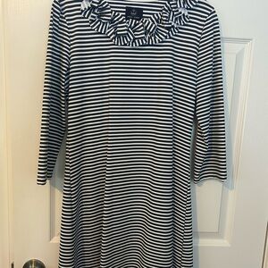 Sailor Sailor Navy & White Striped Dress Ruffled Neck Small